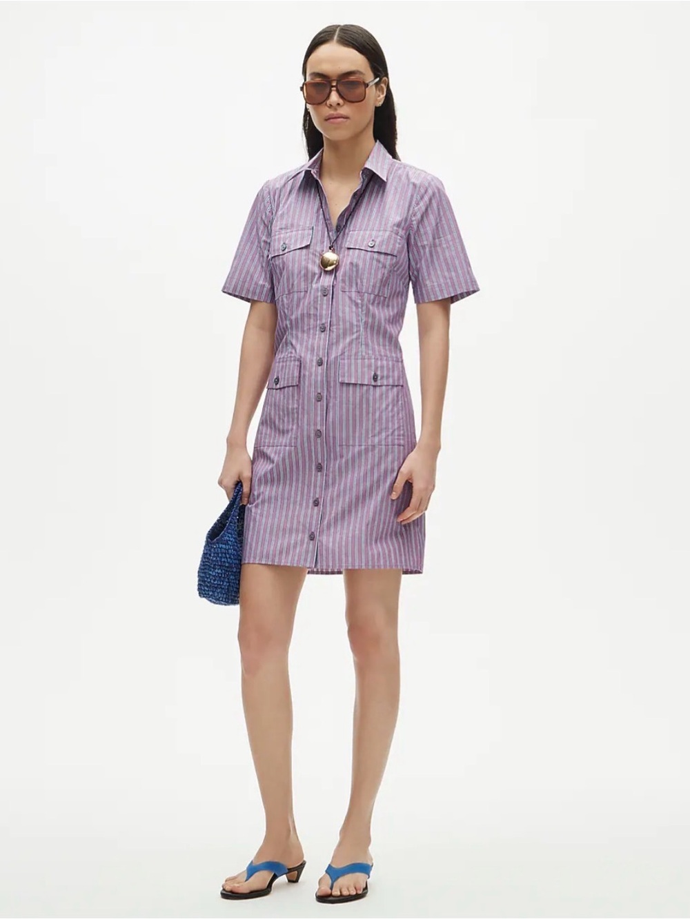 J. Crew Utility Shirt-dress Striped Cotton Poplin Faded Fuchsia Sz 2 NWT $148